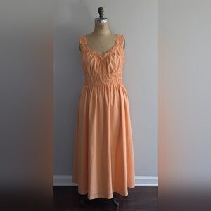 Old Navy Cottage Core Peach Cotton Midi Dress with Pockets Size L Tall